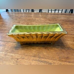 MCM Gorgeous Gold and Chartreuse Green Ceramic Fluted Basket Planter